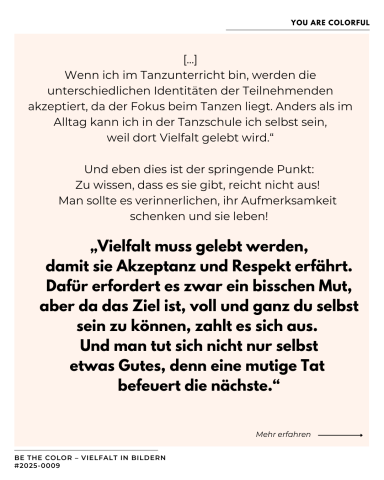 Text über persönliche Entwicklung und den Wert von Akzeptanz und Respekt im Lernprozess.